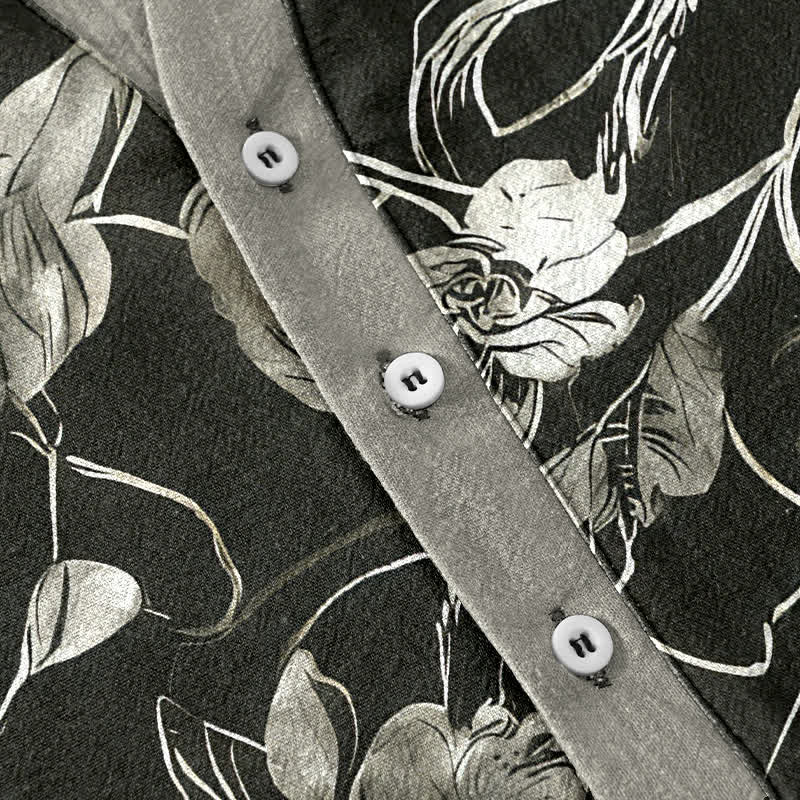 Buddha Stones Cotton Botanical Floral Leaves Pattern Men's Short Sleeve Half Button Shirt - image 3