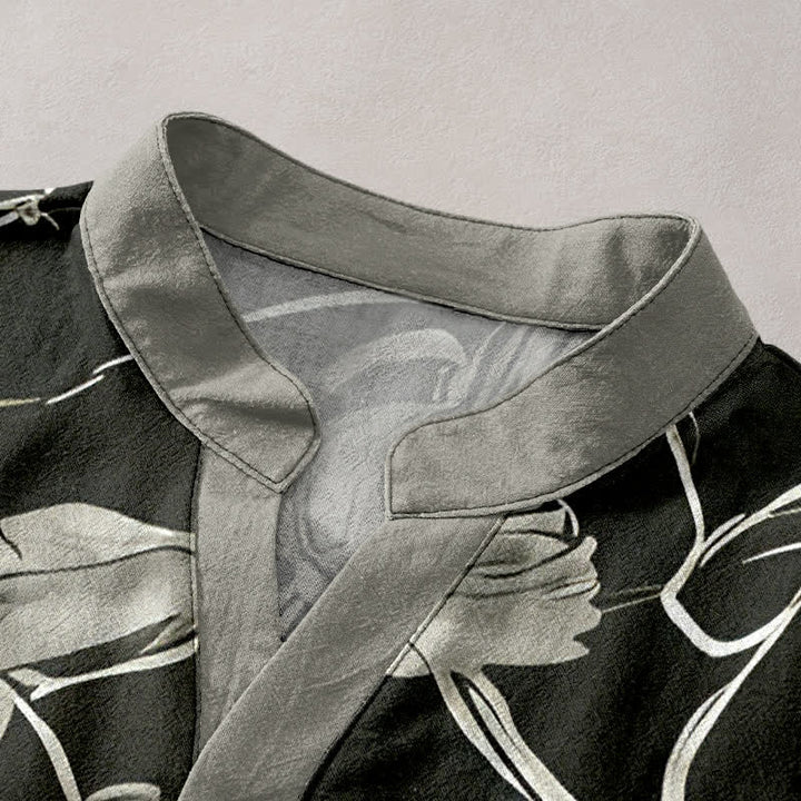 Buddha Stones Cotton Botanical Floral Leaves Pattern Men's Short Sleeve Half Button Shirt - image 2