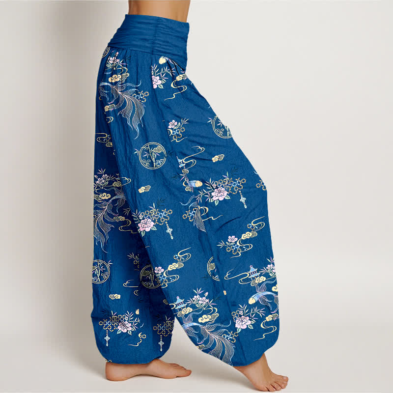 Buddha Stones Pure Cotton Oriental Cloud Floral Pattern Women's Elastic Waist Harem Pants - image 2