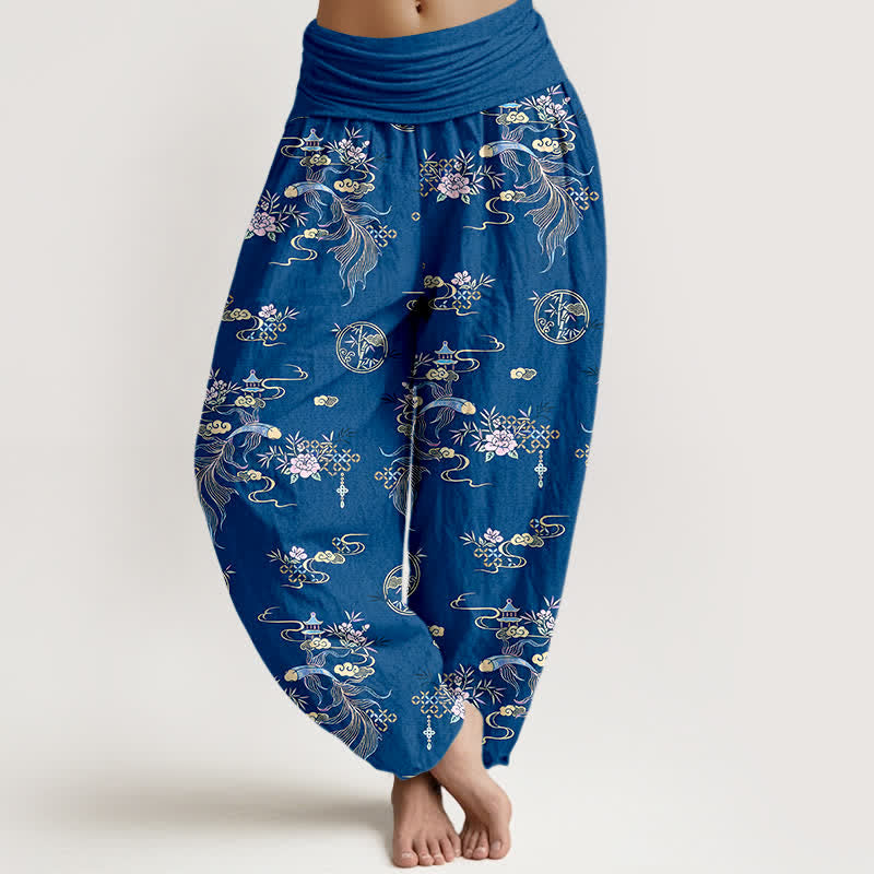 Buddha Stones Pure Cotton Oriental Cloud Floral Pattern Women's Elastic Waist Harem Pants - RoyalBlue - US16，UK/AU20，EU48 (3XL) - image 0