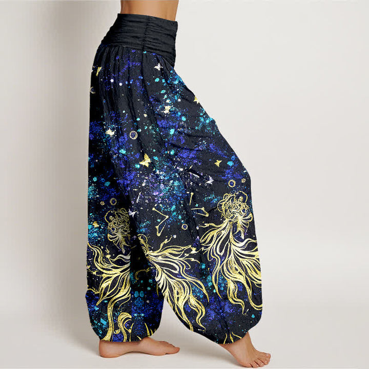 Buddha Stones Pure Cotton Celestial Galaxy Butterfly Pattern Women's Elastic Waist Harem Pants - image 2