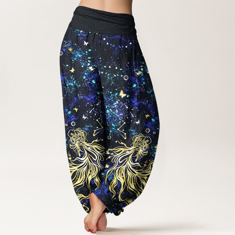 Buddha Stones Pure Cotton Celestial Galaxy Butterfly Pattern Women's Elastic Waist Harem Pants - image 1