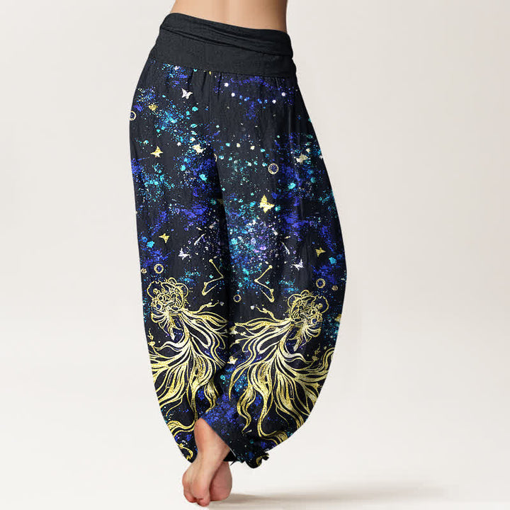 Buddha Stones Pure Cotton Celestial Galaxy Butterfly Pattern Women's Elastic Waist Harem Pants - image 1