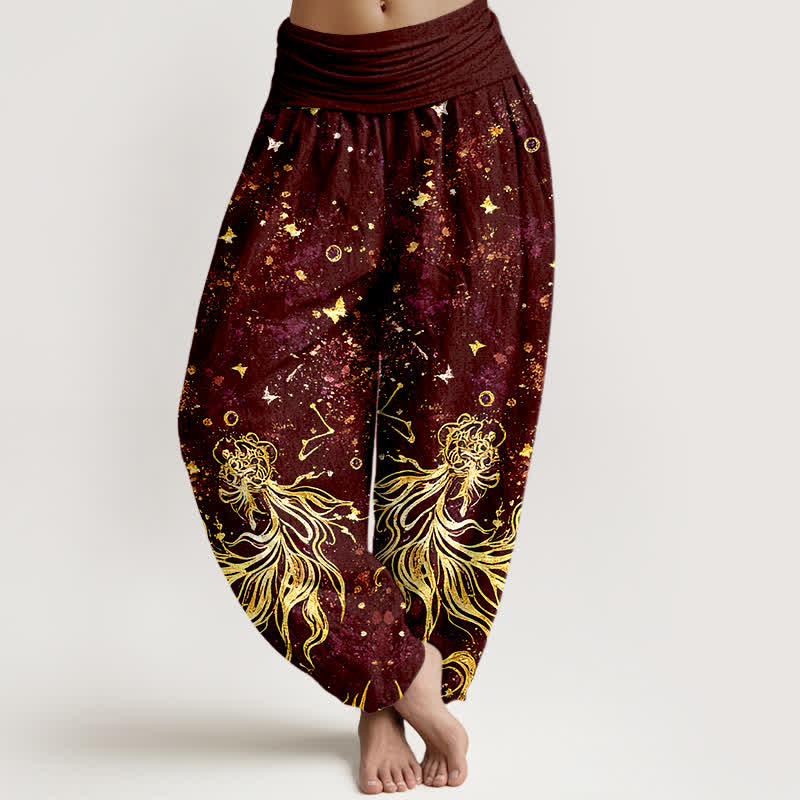 Buddha Stones Pure Cotton Celestial Galaxy Butterfly Pattern Women's Elastic Waist Harem Pants - Maroon - US16，UK/AU20，EU48 (3XL) - image 5