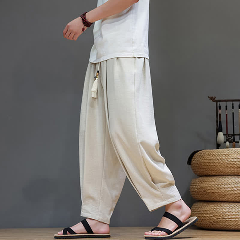 Buddha Stones Summer Minimalist Solid Men's Elastic Waist Tapered Pants With Pockets - image 1