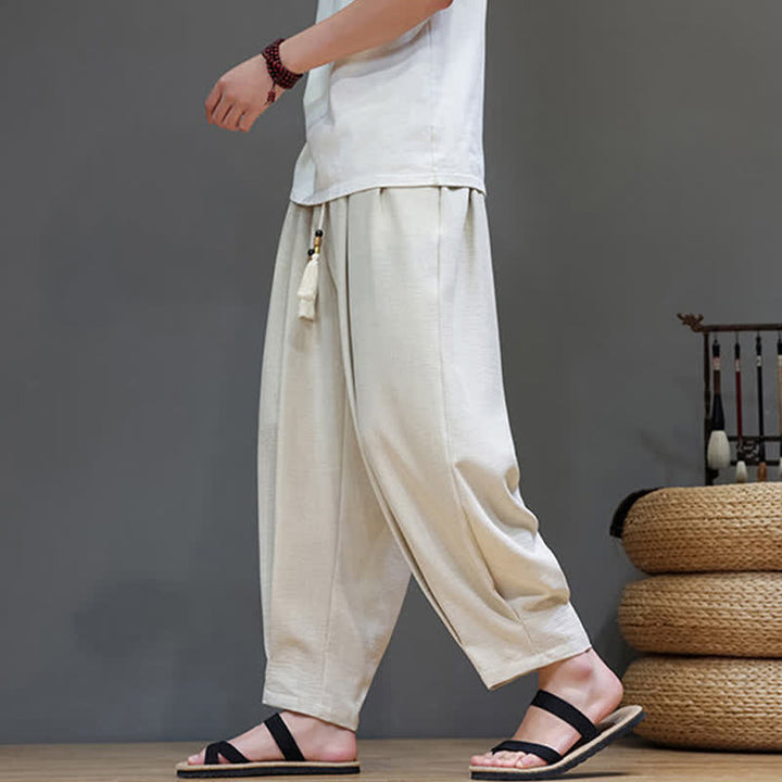 Buddha Stones Summer Minimalist Solid Men's Elastic Waist Tapered Pants With Pockets - image 1
