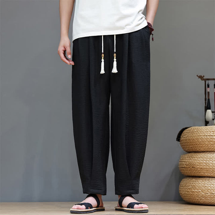 Buddha Stones Summer Minimalist Solid Men's Elastic Waist Tapered Pants With Pockets - image 26