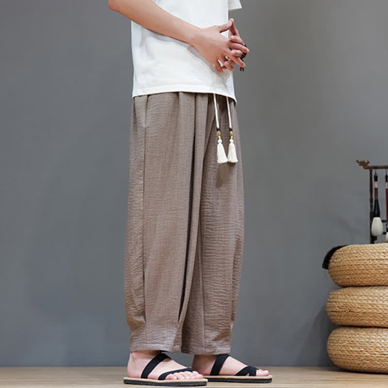 Buddha Stones Summer Minimalist Solid Men's Elastic Waist Tapered Pants With Pockets - image 34