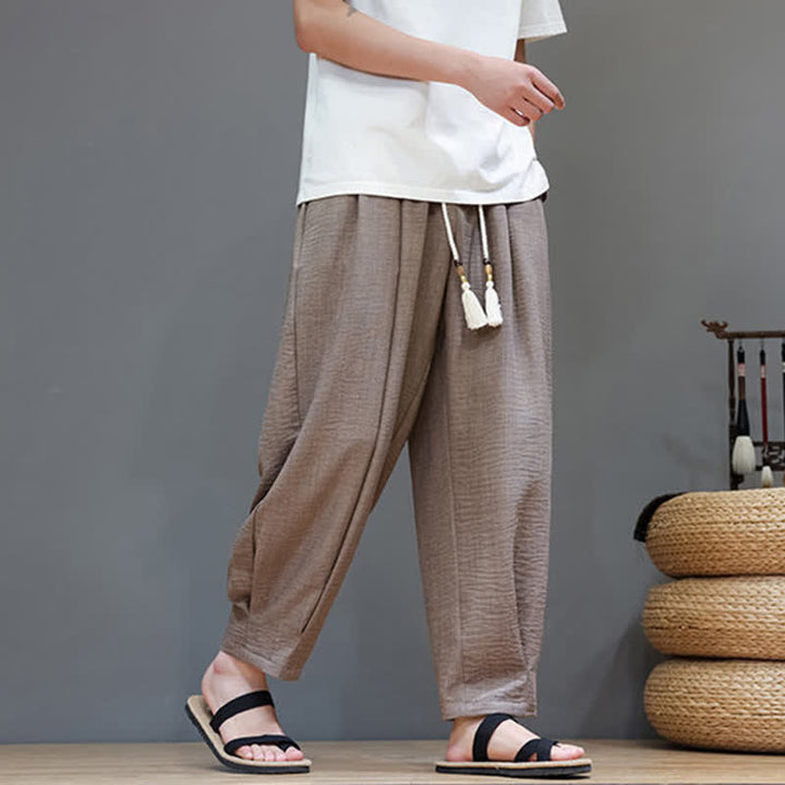 Buddha Stones Summer Minimalist Solid Men's Elastic Waist Tapered Pants With Pockets - image 35
