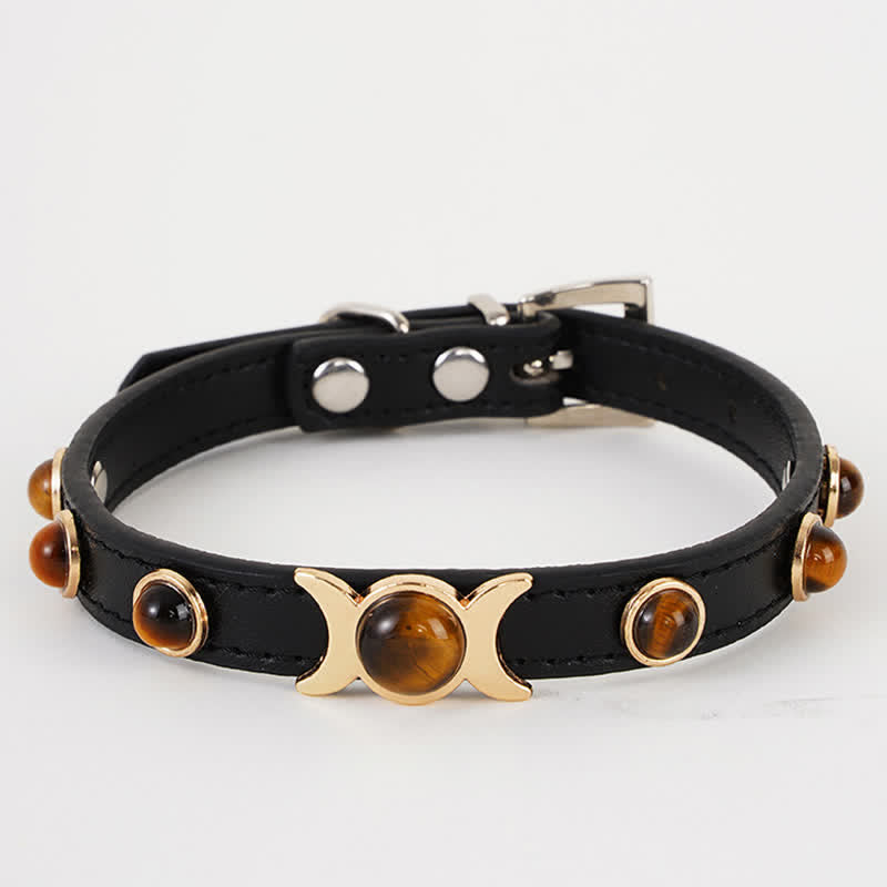 Buddha Stones Tiger Eye Leather Courage Adjustable Cats Dogs Pet Collar - image 1
