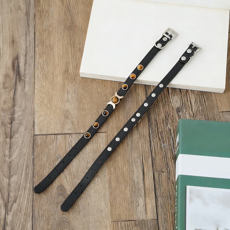 Buddha Stones Tiger Eye Leather Courage Adjustable Cats Dogs Pet Collar - image 4