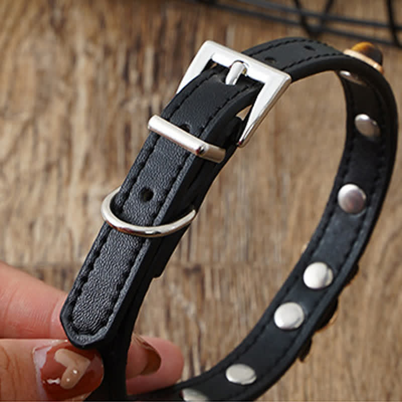 Buddha Stones Tiger Eye Leather Courage Adjustable Cats Dogs Pet Collar - image 10