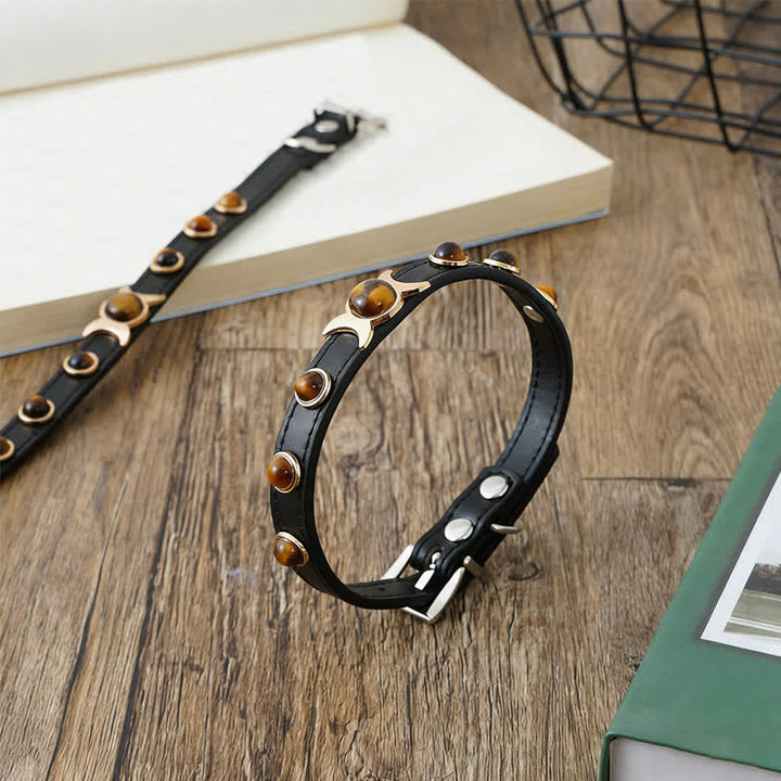 Buddha Stones Tiger Eye Leather Courage Adjustable Cats Dogs Pet Collar - image 3