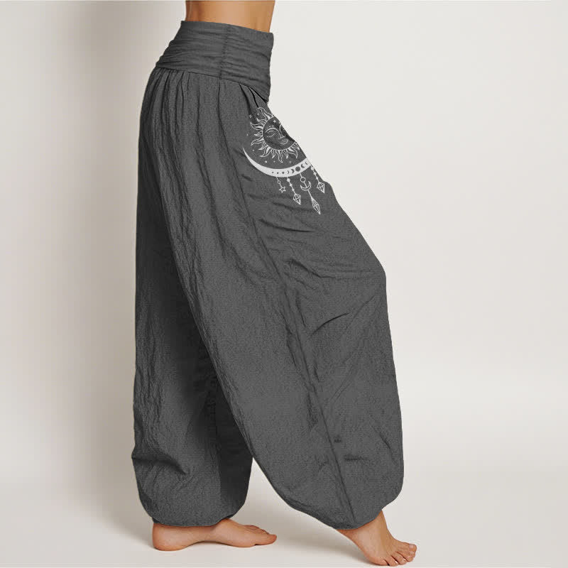 Buddha Stones Pure Cotton Sun Moon Star Tassel Pattern Women's Elastic Waist Harem Pants - image 12