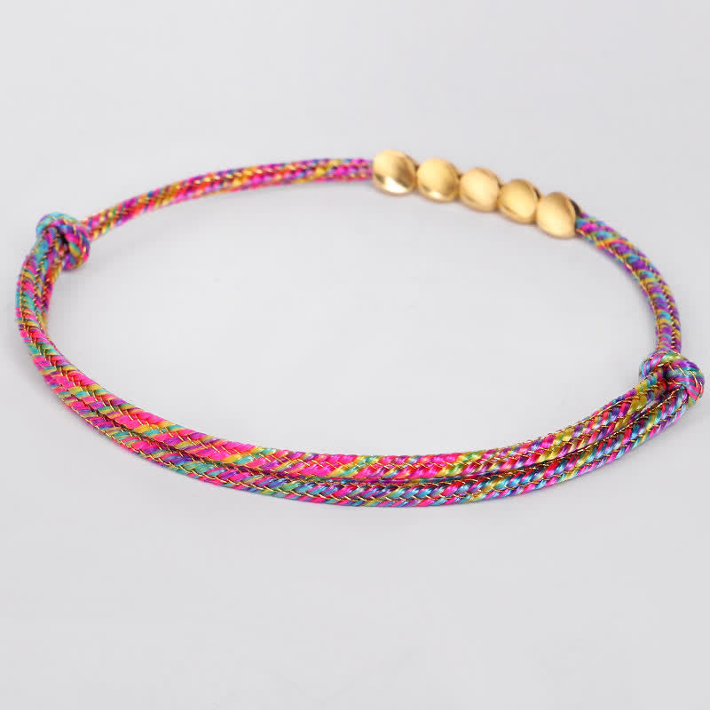 Buddha Stones Rainbow Multicolor Braided String Golden Copper Beads Luck Bracelet - image 4