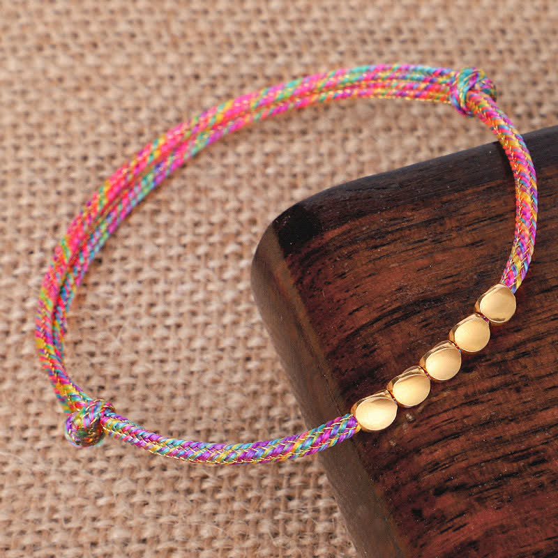 Buddha Stones Rainbow Multicolor Braided String Golden Copper Beads Luck Bracelet - image 2
