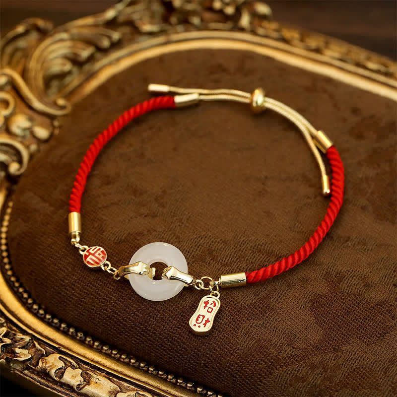 Buddha Stones White Jade Red String Fu Character Braided Blessing Bracelet - image 2