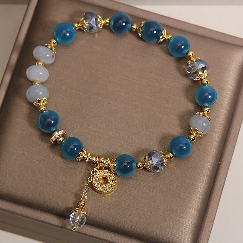 Buddha Stones Blue Natural Candy Agate Copper Coin Balance Bracelet - image 3