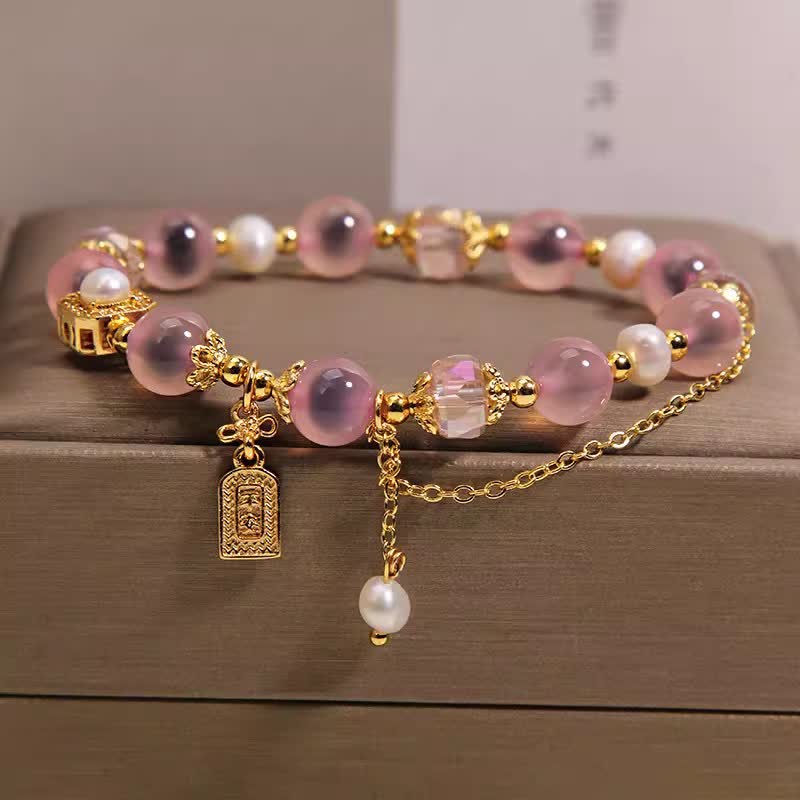 Buddha Stones Pink Natural Candy Agate Pearl Healing Bracelet - image 7