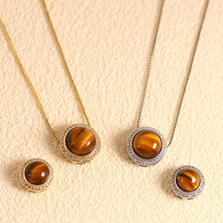 Buddha Stones Natural Rose Quartz Multiple Crystal Bead Inlay Healing Necklace - Natural Tiger Eye(Color May Vary) - 10mm Bead Silvery Chain - image 4