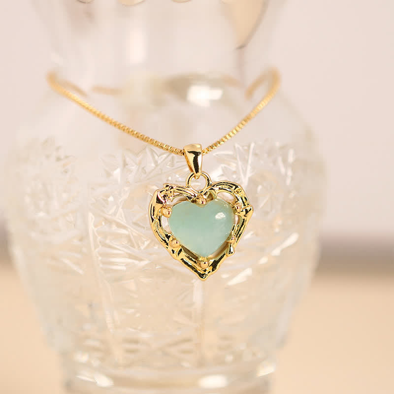 Buddha Stones Natural Amethyst Crystal Inlay Heart Shape Balance Necklace - Natural Aquamarine(Color May Vary) - image 8