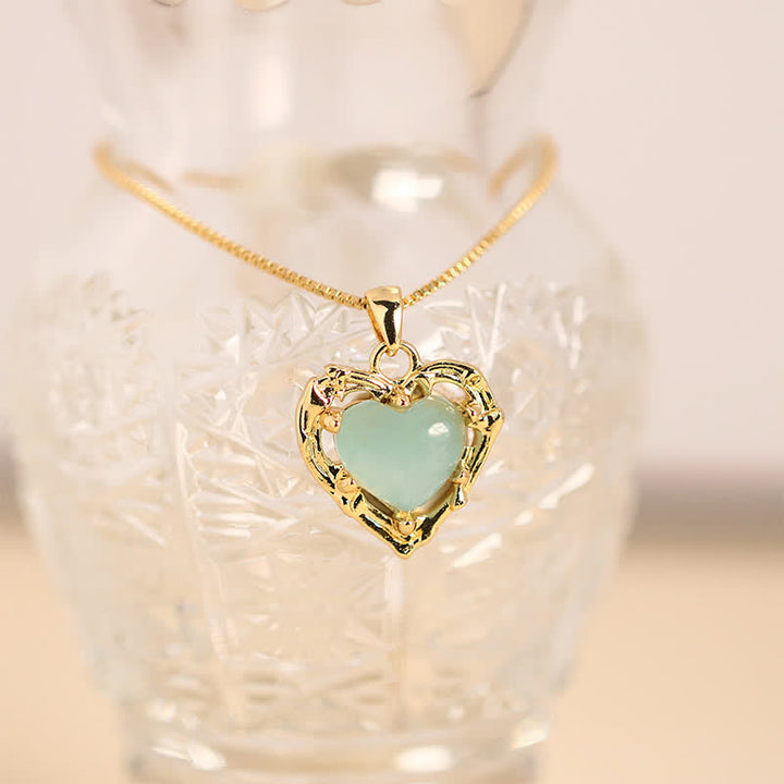 Buddha Stones Natural Amethyst Crystal Inlay Heart Shape Balance Necklace - Natural Aquamarine(Color May Vary) - image 8