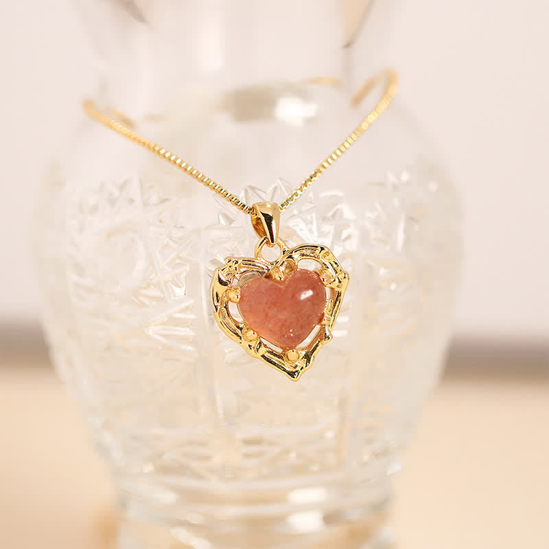 Buddha Stones Natural Amethyst Crystal Inlay Heart Shape Balance Necklace - Natural Strawberry Quartz(Color May Vary) - image 12