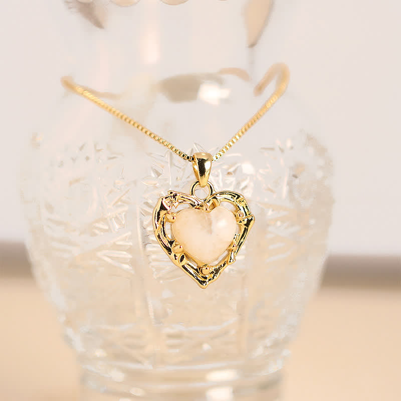 Buddha Stones Natural Amethyst Crystal Inlay Heart Shape Balance Necklace - Natural Moonstone(Color May Vary) - image 1
