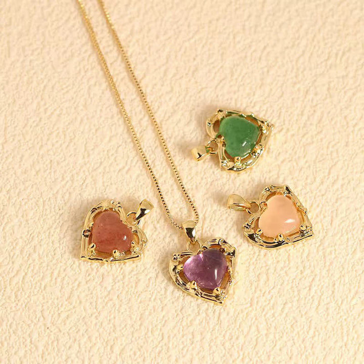 Buddha Stones Natural Amethyst Crystal Inlay Heart Shape Balance Necklace - image 16