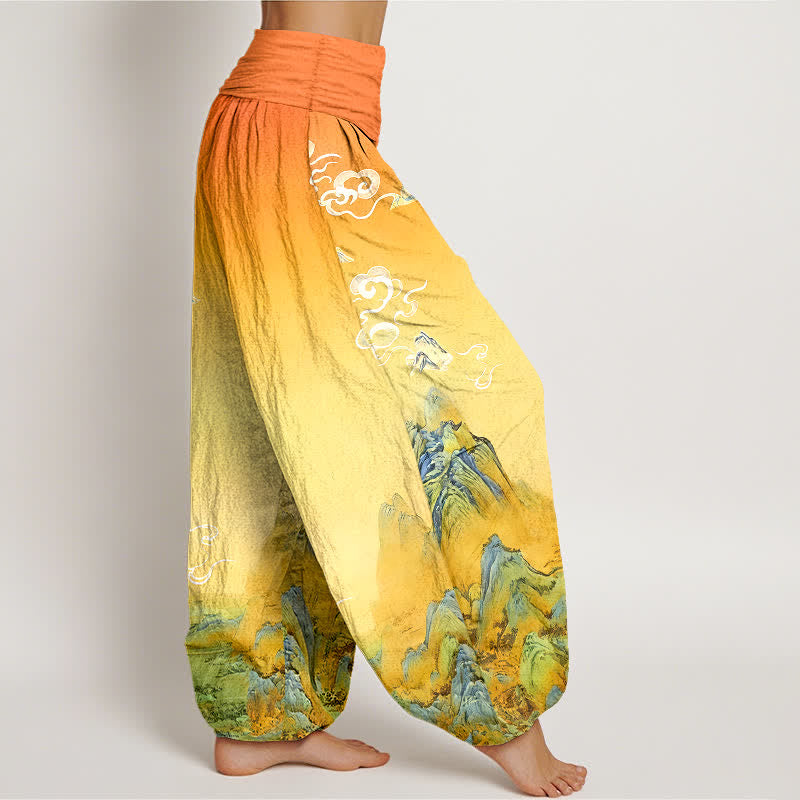 Buddha Stones Pure Cotton Ink Wash Mountain Gradient Pattern Women's Elastic Waist Harem Pants - image 10