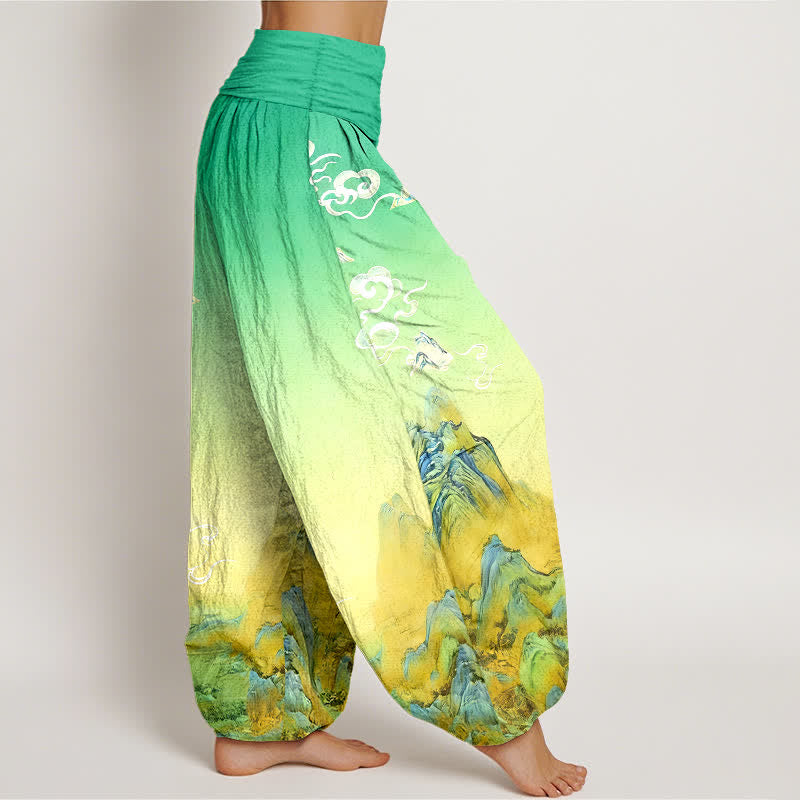 Buddha Stones Pure Cotton Ink Wash Mountain Gradient Pattern Women's Elastic Waist Harem Pants - image 7