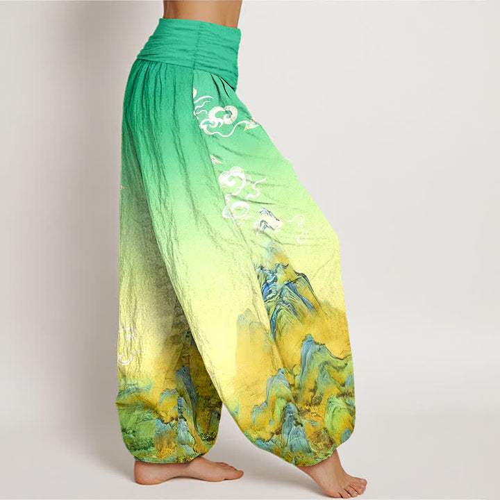 Buddha Stones Pure Cotton Ink Wash Mountain Gradient Pattern Women's Elastic Waist Harem Pants - image 7