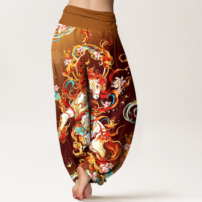 Buddha Stones Pure Cotton Mythical Phoenix Flame Pattern Women's Elastic Waist Harem Pants - image 9