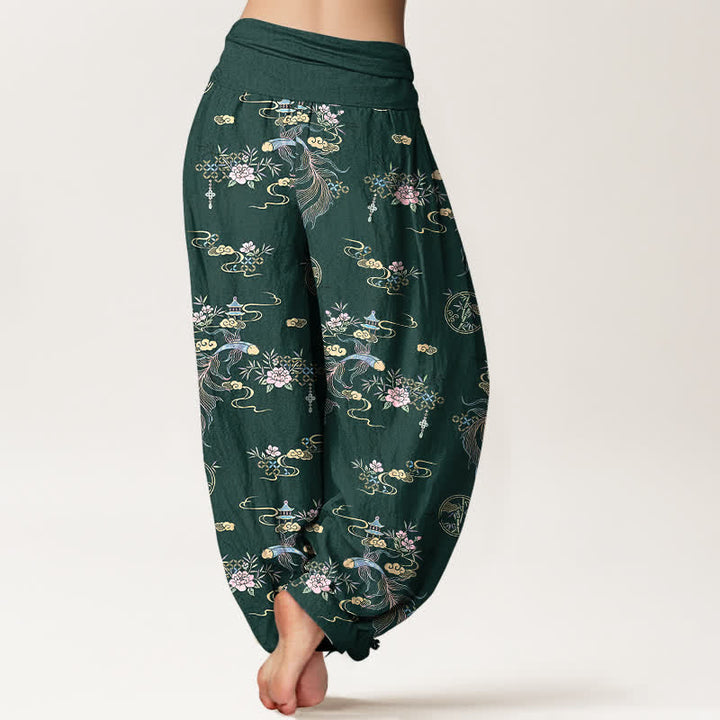 Buddha Stones Pure Cotton Oriental Cloud Floral Pattern Women's Elastic Waist Harem Pants - image 6