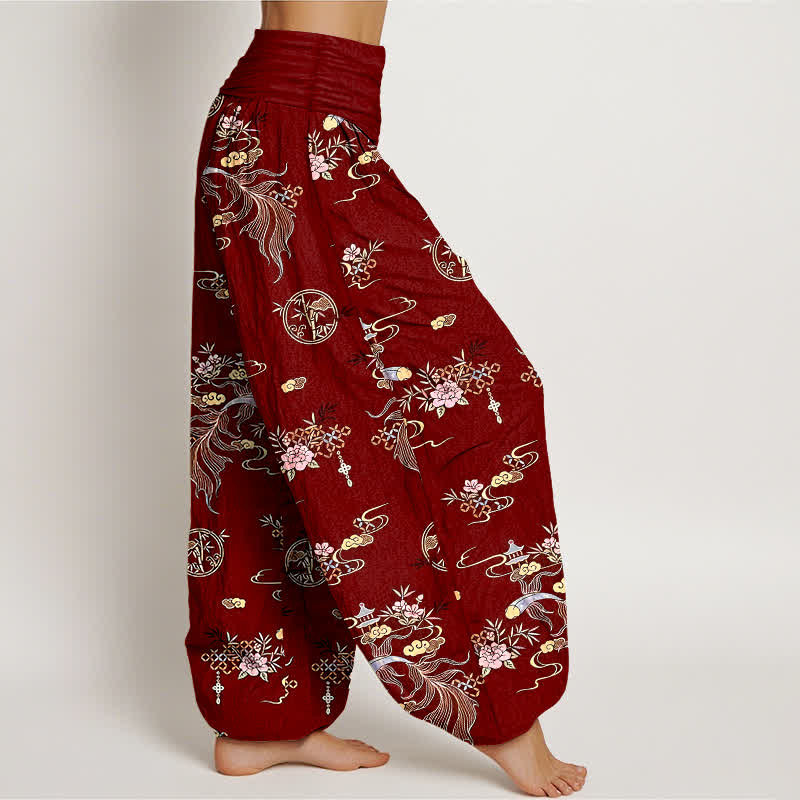 Buddha Stones Pure Cotton Oriental Cloud Floral Pattern Women's Elastic Waist Harem Pants - image 10