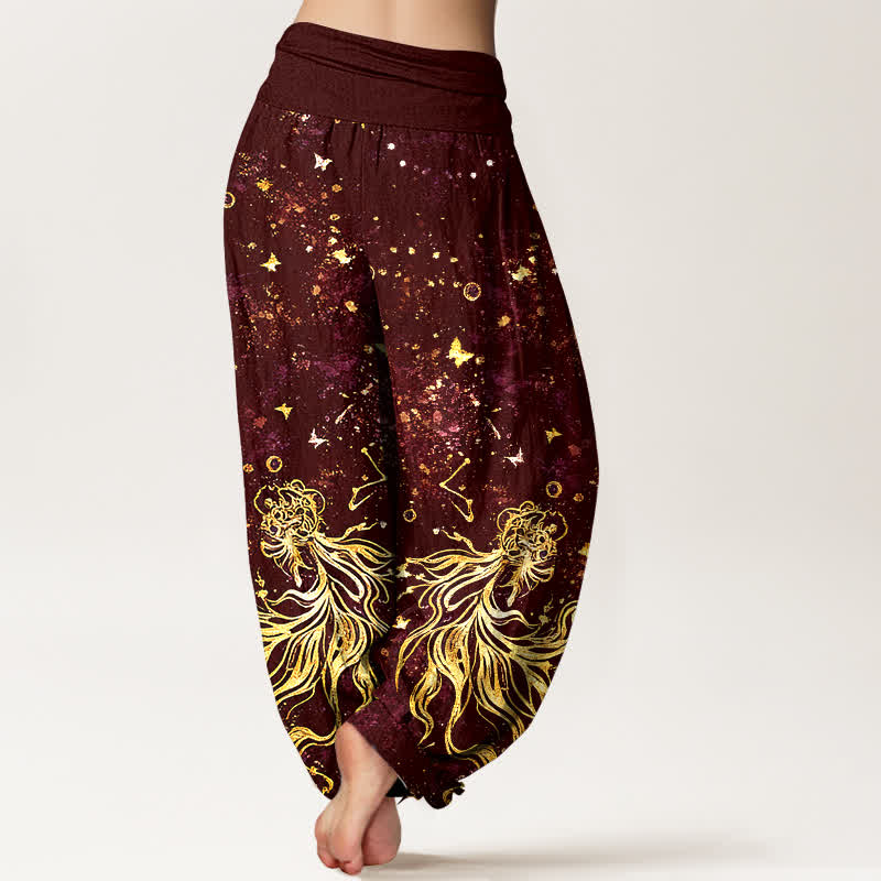 Buddha Stones Pure Cotton Celestial Galaxy Butterfly Pattern Women's Elastic Waist Harem Pants - image 6