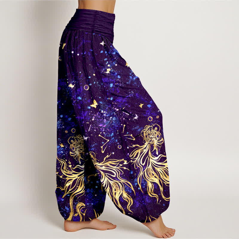 Buddha Stones Pure Cotton Celestial Galaxy Butterfly Pattern Women's Elastic Waist Harem Pants - image 10