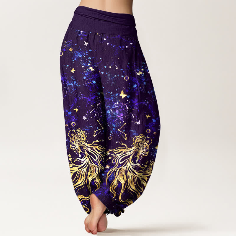 Buddha Stones Pure Cotton Celestial Galaxy Butterfly Pattern Women's Elastic Waist Harem Pants - image 9