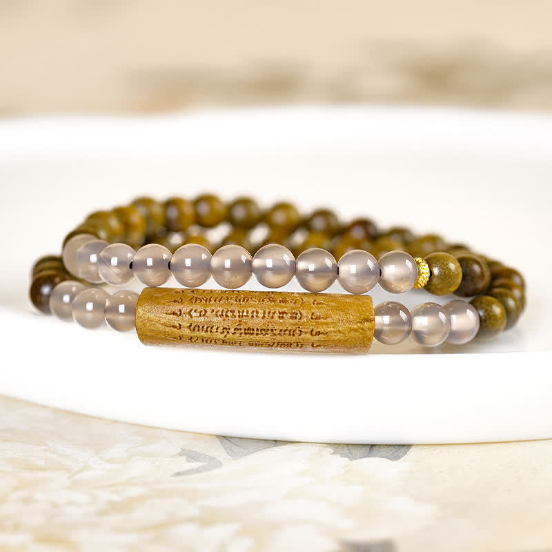 Buddha Stones Red Agate Green Aventurine Five Buddhist Precepts Double Wrap Balance Bracelet - image 13