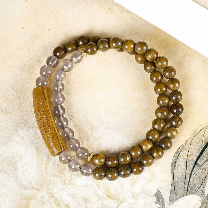 Buddha Stones Red Agate Green Aventurine Five Buddhist Precepts Double Wrap Balance Bracelet - Natural Green Sandalwood (Color May Vary) - image 4