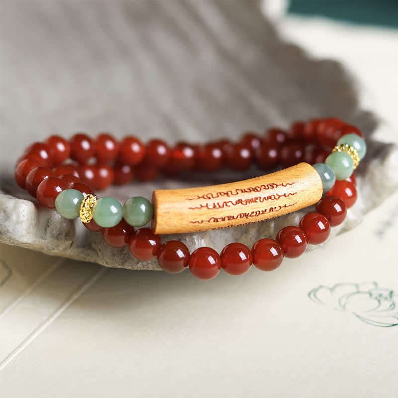 Buddha Stones Red Agate Green Aventurine Five Buddhist Precepts Double Wrap Balance Bracelet - image 2