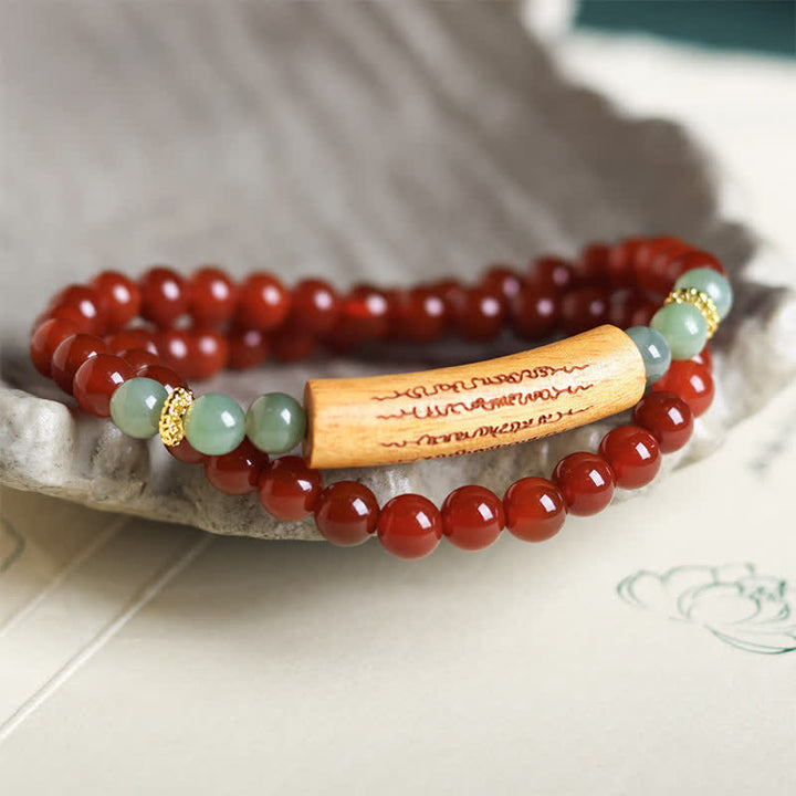 Buddha Stones Red Agate Green Aventurine Five Buddhist Precepts Double Wrap Balance Bracelet - image 2