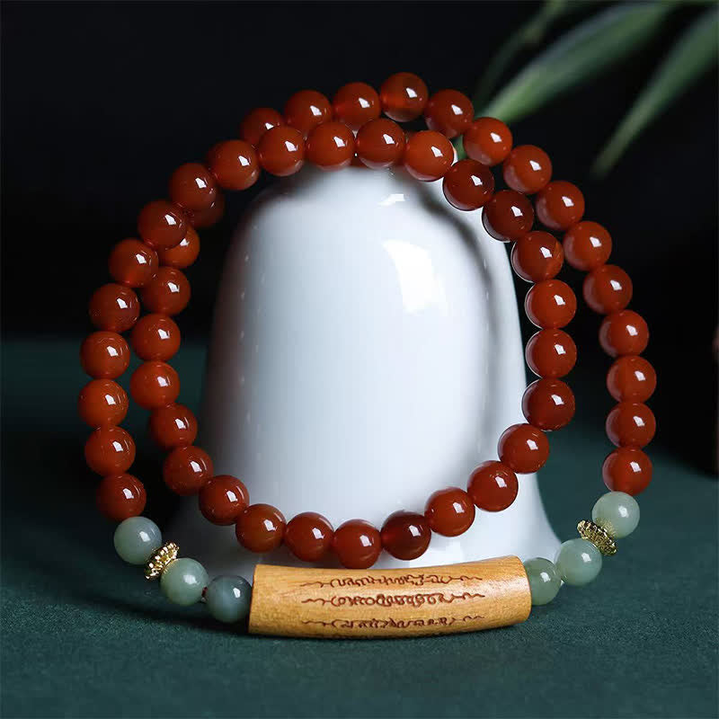 Buddha Stones Red Agate Green Aventurine Five Buddhist Precepts Double Wrap Balance Bracelet - image 1