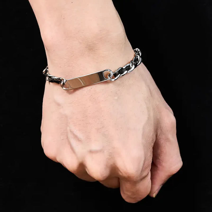 Buddha Stones Chain Leather Inlay Bar Plate Braided Leather Strengthen Cuban Bracelet - image 3
