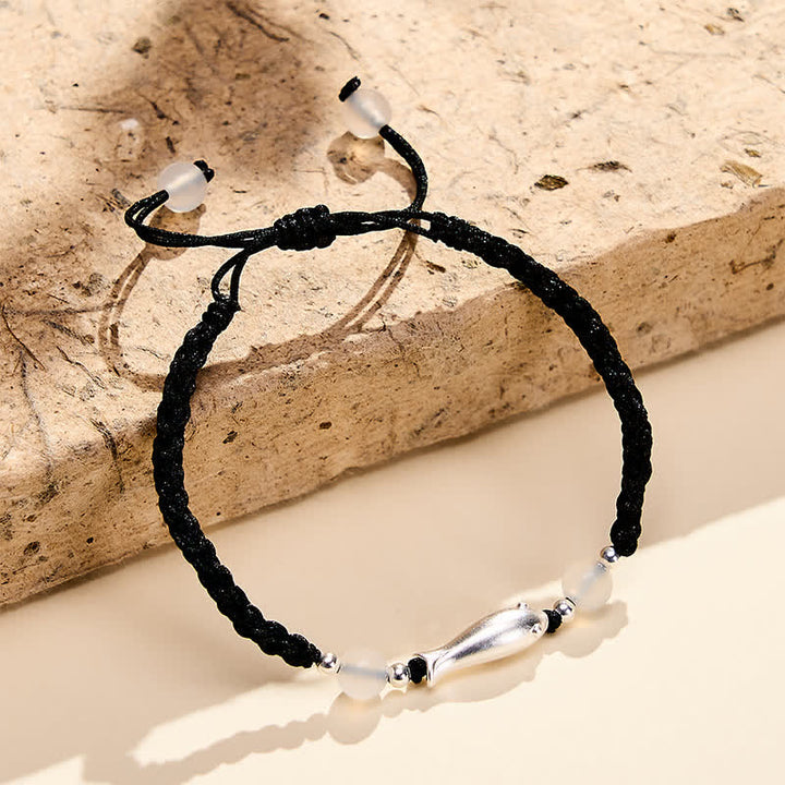 Buddha Stones 999 Sterling Silver Koi Fish White Agate Braided Rope Protection Bracelet - image 3