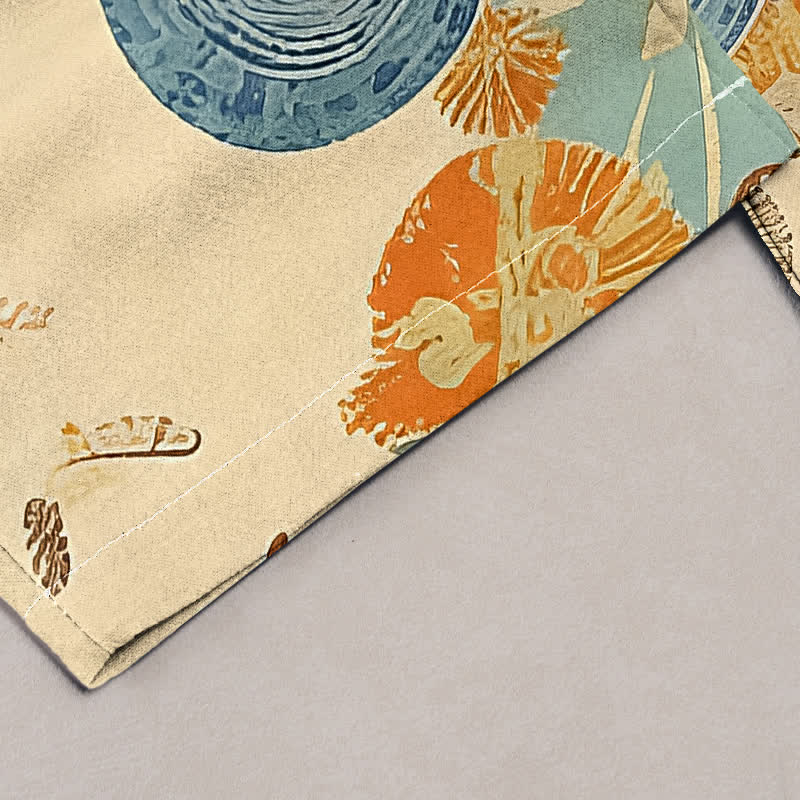 Buddha Stones Pure Cotton Orange Floral Pattern Women's Elastic Waist Pants With Pockets - image 1