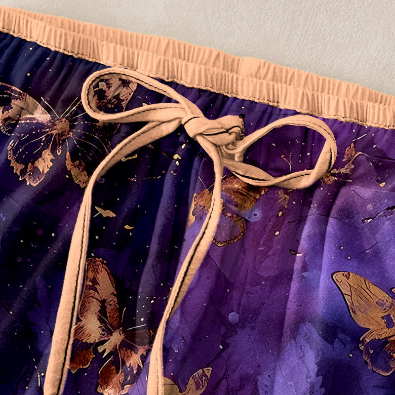 Buddha Stones Pure Cotton Golden Butterfly Nebula Pattern Women's Elastic Waist Harem Pants - image 1