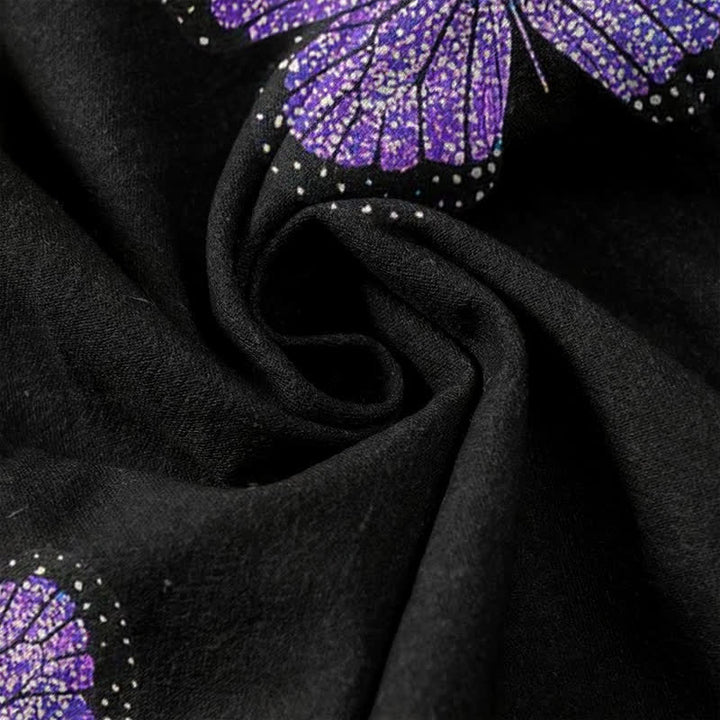 Buddha Stones Pure Cotton Gradient Butterfly Pattern Women's Elastic Waist Pants With Pockets - image 3