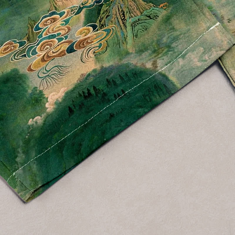 Buddha Stones Pure Cotton Mountain Pattern Women's Elastic Waist Pants With Pockets - image 1