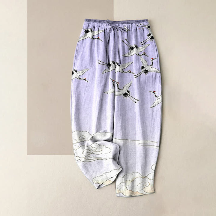 Buddha Stones Pure Cotton Flying Crane Cloud Gradient Pattern Women's Elastic Waist Pants With Pockets - Lavender - US16，UK/AU20，EU48 (3XL) - image 3